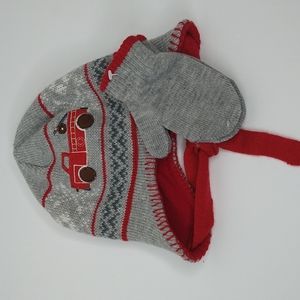 Boy's Red | Grey Winter Hat & Mittens  Ages 3-6 Yrs